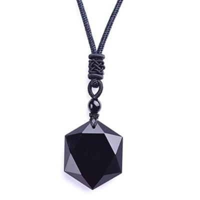 China AiQi CLASSIC Ling Pendulum Energy Stone Obsidian six star ornaments necklace wholesale for men and women for sale