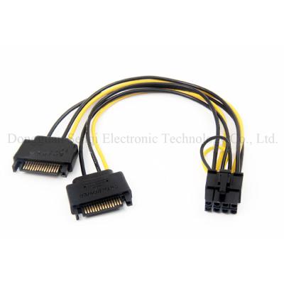 China Y Splitter Dual 15 Pin SATA Male To PCIe 8 Pin Video Card Power Cable 20CM for sale