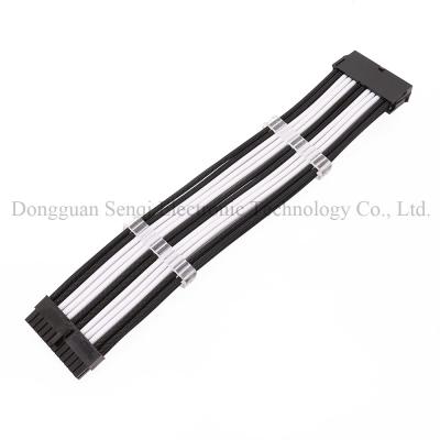 China Good Quality Black And White Computer Sleeved 24 Pin ATX 18AWG Power Supply Extension Cable for sale