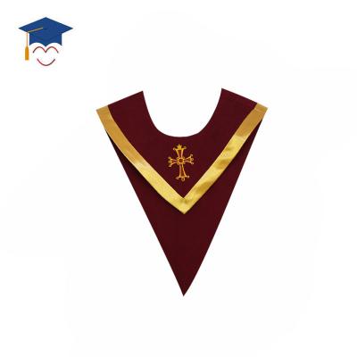 China Custom Maroon School Choir V Stealed With Gold Trimming For Church With Embroidered LOGO for sale