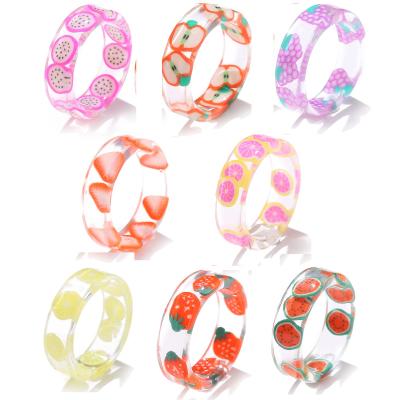 China INS FASHIONABLE Selling Summer Resin Colorful Cute Transparent Ring New Design Fruit Acrylic Resin Ring for sale