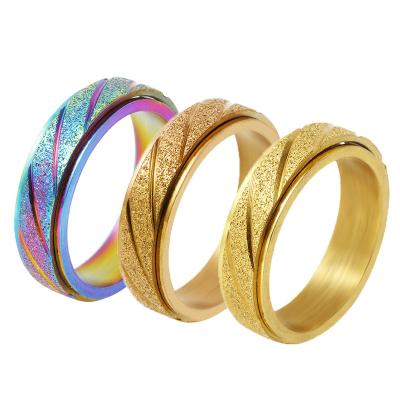 China New FASHIONABLE Swivel Frosted Rings Stainless Steel Colorful Rotatable Gold Rings Decompression Rings for sale