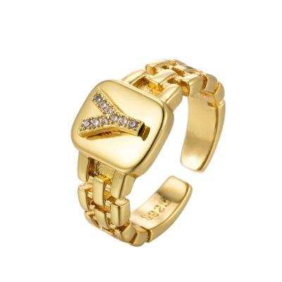 China FASHIONABLE Hip Hop Personalized Initial Letter Gold Plated Open Rings Pave Zircon Letter Ring For Gift for sale