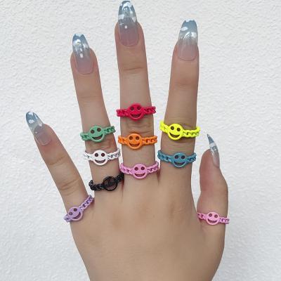 China FASHIONABLE INS Candy Colors Smile Face Open Adjustable Alloy Ring For Women Girl for sale