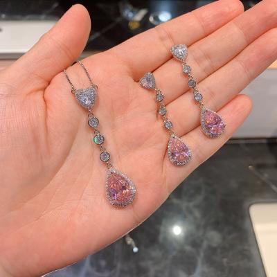 China Other Pink Shiny Waterdrop Diamond Tassel Earrings Necklace Set Jewelry Set For Wedding for sale