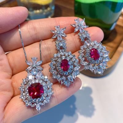 China Other European Diamond Zircon Pendant Necklace Earrings Jewelry Set for sale