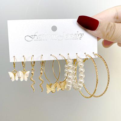 China Custom YJ21E-89 FASHIONABLE 5 Pairs Circle Earring Sets Butterfly Snake Earrings For Women for sale