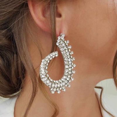 China Trendy Hyperbola Fashion Women's Gold Plated Stud Earrings Hyperbola Alloy Rhinestone Statement Earrings for sale