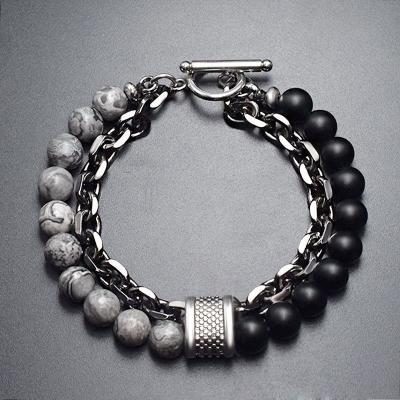 China Hiphop Men's Toss Black Link Chain Yoga Bead Bracelet Natural Frosted Beads Trace Stone Bracelet for sale