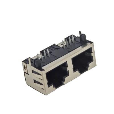 China PCB connector 56L 1x2ports with LED square pinless EMI shielded RJ45 8P8C side entry modular jack for sale