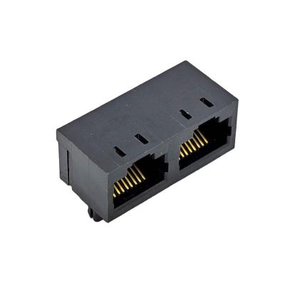 China LED Side Entry Modular Jackless PCB Connector 56L 2ports 0.35mm Square Pin RJ45 8P8C for sale