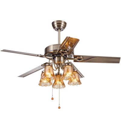 China Modern 48 Inch Ceiling Fan 3 Gears Air Cooler Modern Decorative Pull Chain Control 5 Light Bulbs Fan for sale