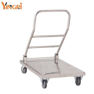 China Heavy Duty 201 Stainless Steel Flat Push Cart Foldable Stainless Steel Trucks Hand Cart Platform Cart 660lbs Capacity for sale