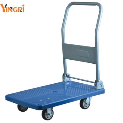 China Stainless Steel Platform 201 Heavy Duty Flat Plastic Hand Truck Cart Trolley 300kg for sale