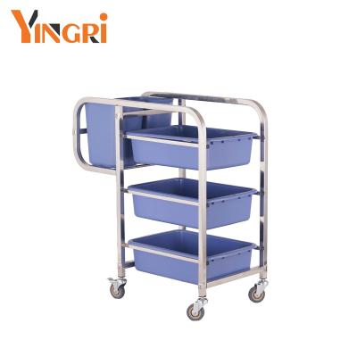 China 201 3 Layers Stainless Steel Cleaning Trolley Serving Cart Trolley for Hotel Restaurant Kitchen for sale