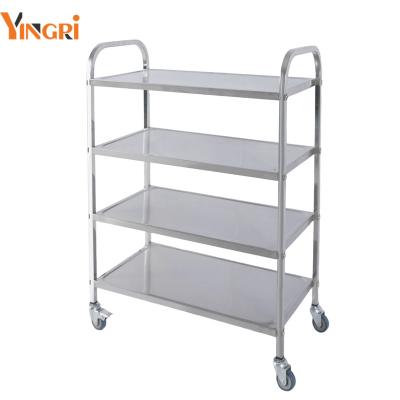 China Best 201 Stainless Steel Pickup 4 Tier Stainless Steel Hotel Restaurant Delivery Dining Mobile Serving Carts Food Kitchen Cart for sale