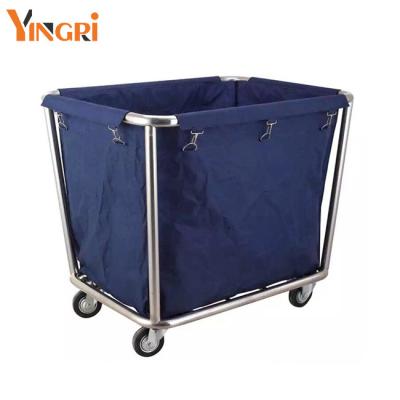 China JMYINGRI 201 Stainless Steel Supplies Rectangular Stainless Steel Laundry Trolley Cart Hotel Room Service Canvas Carts for sale