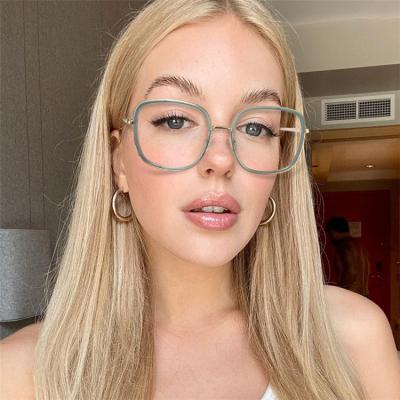 China New Fashion TR90 Anti Myopia Glasses Women Big Blue Square Glasses Anti UV400 Frame Blue Light Anti Block Glasses Available for sale