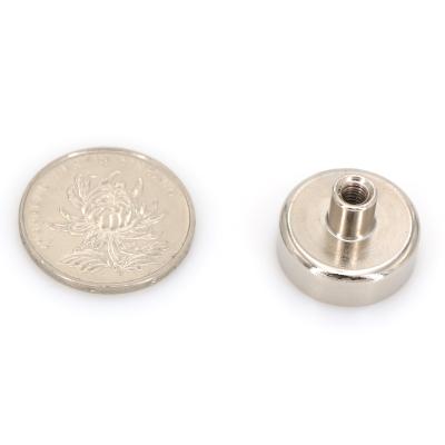 China Industrial Magnet 26lbs 12kg D20mm NdFeB Pot Magnet With Female Internal Thread M4 Rare Earth Inside Wire for sale