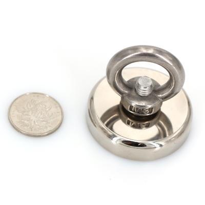 China Industrial Magnet Salvage Seeking D48mm Neodymium Pot Fishing Magnet With Stainless Steel Hook for sale