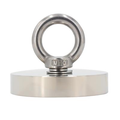 China Industrial Super Strong Neodymium Fishing Magnet 300KG 660LBS N35 D94mm Round Magnet With Threaded Shank Eye for sale