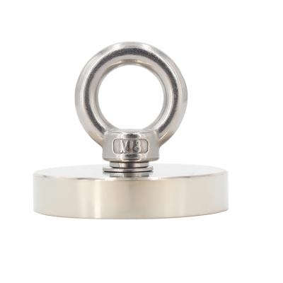 China Industrial Magnet 120KG 260LBS N35 D60mm Single Side Countersunk Hole Neodymium Round Fishing Magnet With Threaded Shank Eye for sale