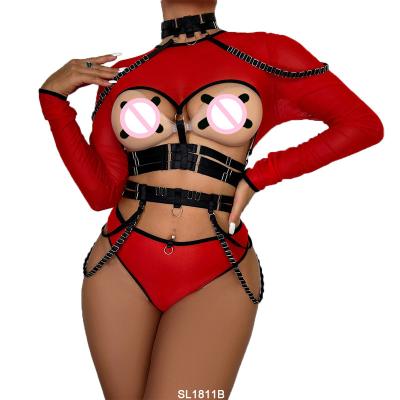 China 2022 fashion sexy lingerie four-piece charming lingerie mesh long-sleeved strip stitching intricate craft underwear for sale