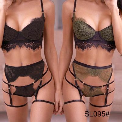 China 2019 Hot Sexy Three Piece Bra Lingerie Euramerican Sexy Patchwork Sexy Lace Patchwork Women's Solid Color Women's Underwear for sale