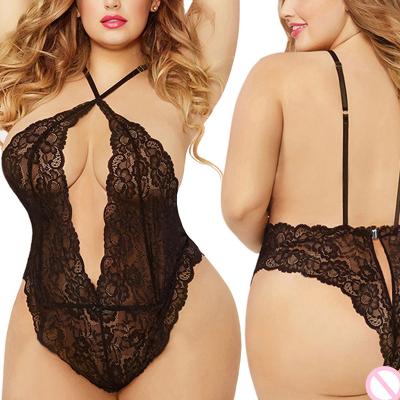 China Sexy lingerie jumpsuit lace up halter waist women's sexy lingerie nightgowns one-pieces hollow-deeper-v see-through sexy women's sexy jumpsuit for sale