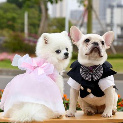 China Romantic Princess Dress and Formal Shirt Bowtie Tuxedo For Couple Dog Wedding Pet Viable Classics Bow Costume for sale