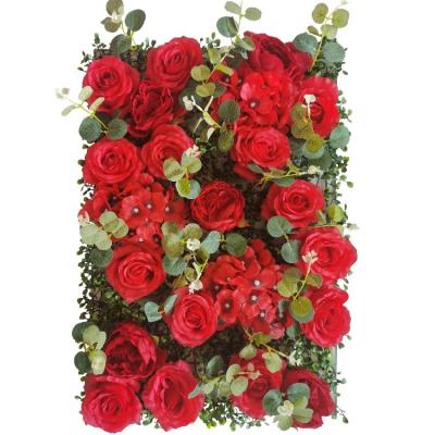 China Home.Party.Restaurant.Bar.Hotel.Wedding artificial rose flower wall decoration with leaves simulation faux flower wall panels wedding background decoration for sale