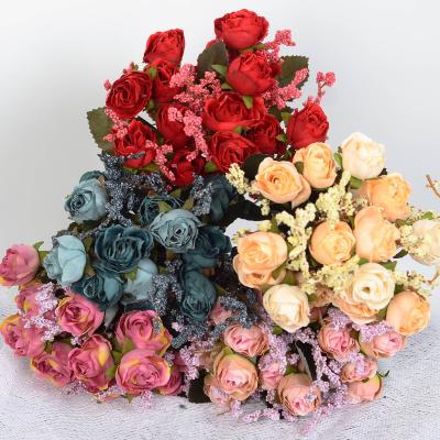 China Plastic+iron Wire 15 Heads Roses Artificial Flowers Wedding Simulated Hydrangea Preserved Home Decor Fake Flowers for sale