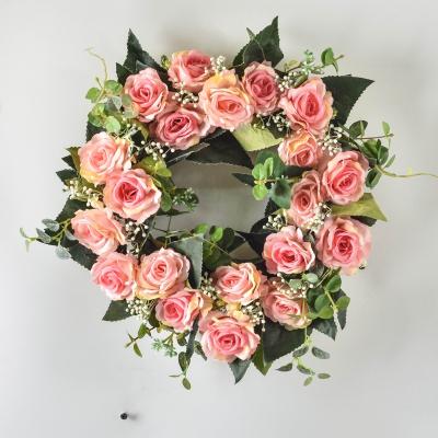 China Silk flowers + cane simulation Christmas flower artificial decorative wreath wedding home decoration rose garland for sale