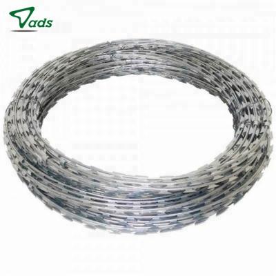 China Durable and long lasting reliable factory wholesale galvanized razor wire and stainless steel concertina wire for army and security protection for sale