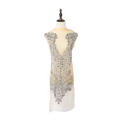 China Durable Handmade New Sexy Design Full Body Rhinestone Bodice Applique Crystal Rhinestone Applique For Women Wedding Dress for sale