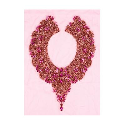 China Durable Custom Handmade Luxury Rhinestone Applique Patch Neckline Bodice Rhinestone Applique Patch For Dresses for sale