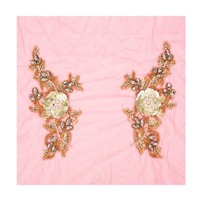 China Durable 2023 Hot Sale Best Design Crystal Beaded Applique Good Quality Rhinestone Applique In Pair For Clothing for sale