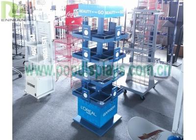 China Loreal Cosmetic Metal Wire Rack Display Stands Durable With 4 Sides Wheel for sale