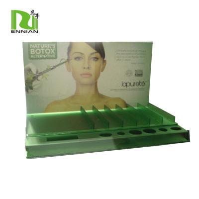 China van de vertoningstribunes van de douane matte groene acrylplaat acryl kosmetische tegen de vertoningstribune, acrylmake-upcountertop vertoning Te koop