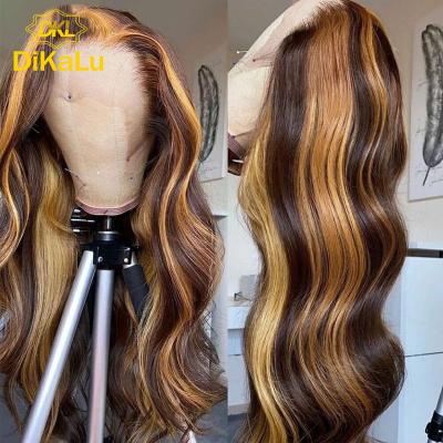 China Transparent Lace Front Wig, Ombre Brown 13*4 Lace Front 4/27 Wigs, Cheap Price Honey Blond Highlight Water Wave 4/27 4/27 Hair Wig for sale