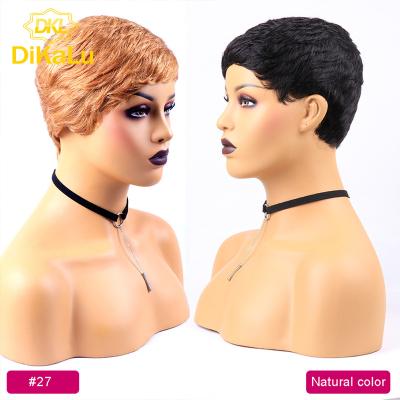 China Water Wave Cute Short Pixie Wavy Wig Brazilian Human Hair Wigs For Black Women, Cheap Short Natural Hair Wig Finger Wave Hair for sale