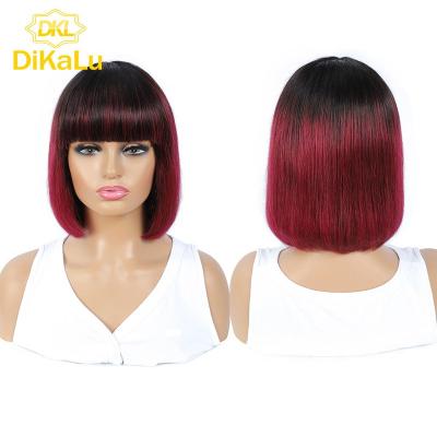 China Water Wave Bob Straight Human Hair Wigs with Bangs, Machine Made Full Wigs, Colored Blonde Peruvian Short Bob Remy Hair Wigs Brown Wigs for sale