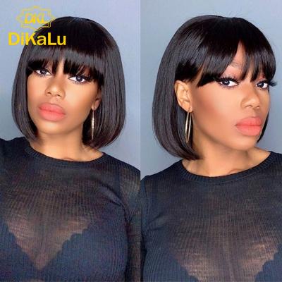 China Cheap Water Wave Hair Wigs With Bangs For Black Women,Straight Bob Wig With Bangs,Brazilian Full Machine Wigs Non Lace Wig For Women for sale