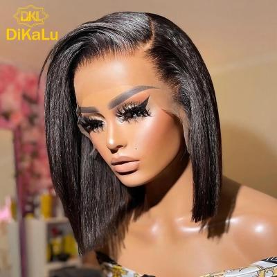 China Brazilian Silky Straight Wave DKL 150% Density Pre Plucked Short Human Hair Wigs With Lace Front Baby Hair Water Wave Bob Wig, 13x4 Short Bob Wigs for sale