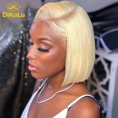 China Wholesale Virgin Silky Straight Bob Lace Frontal Wig,Factory Price Brazilian Straight Hair 613 Wigs,DKL Wave 613 Human Hair Bob Lace Wigs for sale