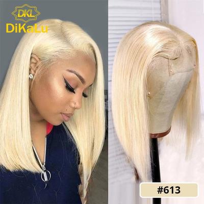 China Short Wave 613 Blonde Silky Straight Lace Up Bob Wigs For Black Women, Transparent Lace Front Bob Wig Brazilian Hair Wigs 13x6 Virgin Hair for sale