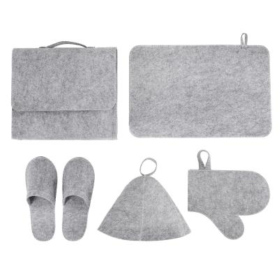 Κίνα 5 τεμάχια Grey Wool Felt Sauna Hat Sets για Ρωσική Banya Sauna Με τσάντα διοργανωτή προς πώληση