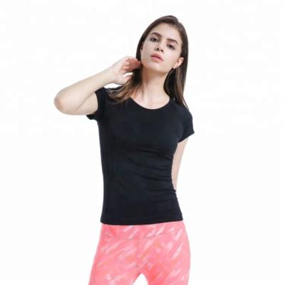 China Fashion high elastane basic breathable simple round neck culture top fitness shaping running girl's T-shirt volume seamless black white in stock for sale