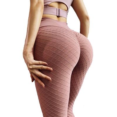 China TikTok Breathable Women's Ruched Butt Lifting Up Tummy Control Pants Yoga Waist Workout Stretch Jacquard Gaiters Textured Booty Tights for sale