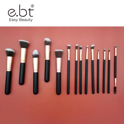 China Flat Brush 14pcs Black Eye Makeup Brushes OEM Natural Privet Label Rhinestone Makeup Brushes With Bag for sale